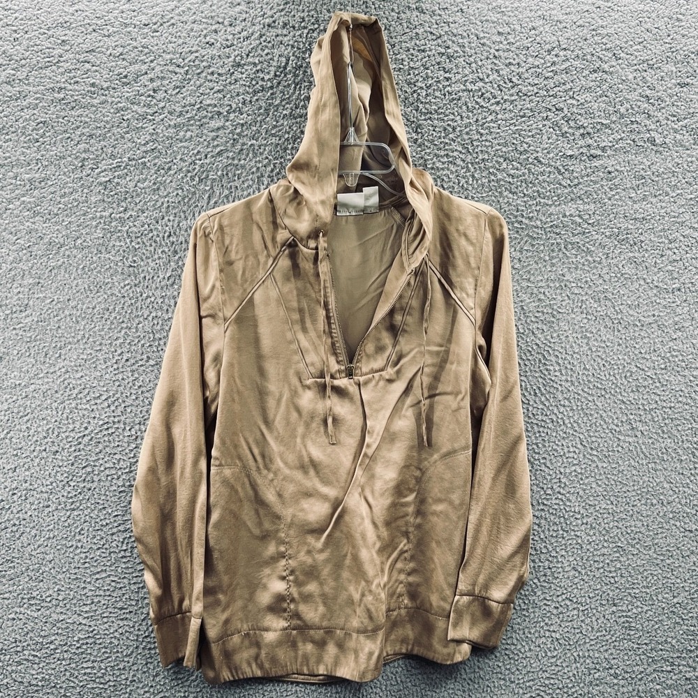 Chicos Womens Minimalist Hooded Pullover S Taupe Capsule Half Zip Athleisure